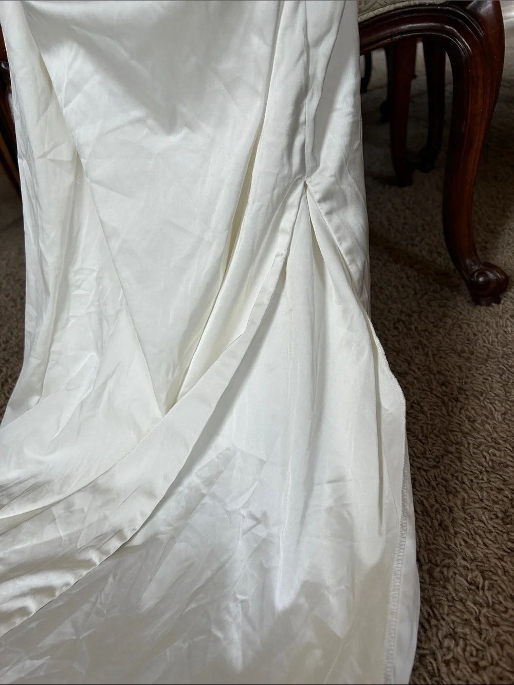 White Draped Satin Dress with Slit
